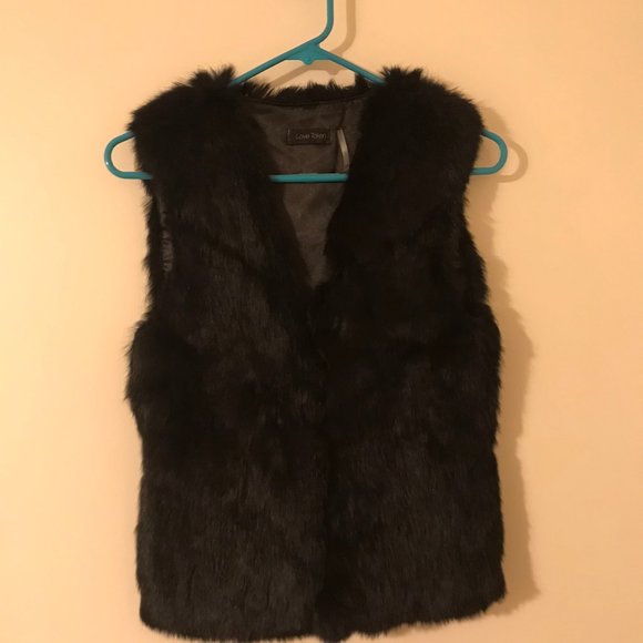 SALE! LOVE TOKEN GENUINE BLACK REAL RABBIT FUR VEST - Picture 2 of 8